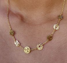 Seven Chakra charms necklace, Brass 18k gold plated jewelry, Handmade jewelry